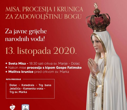 Misa, procesija i krunica za zadovoljštinu Bogu za javne grijehe narodnih vođa